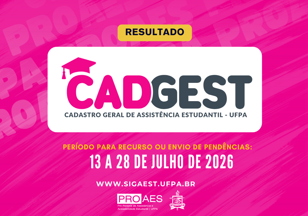 Card institucional da PROAES/UFPA com fundo rosa. No topo, há a palavra 